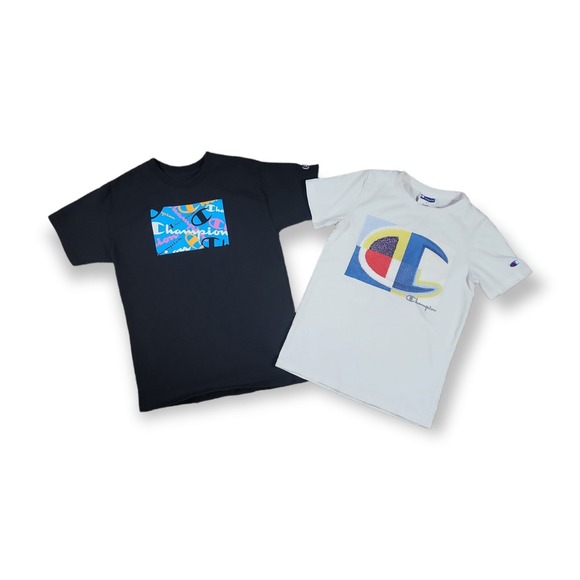 2 Champion Graphic Print Crew Neck Short Sleeve T Shirt Youth Med - Picture 1 of 12